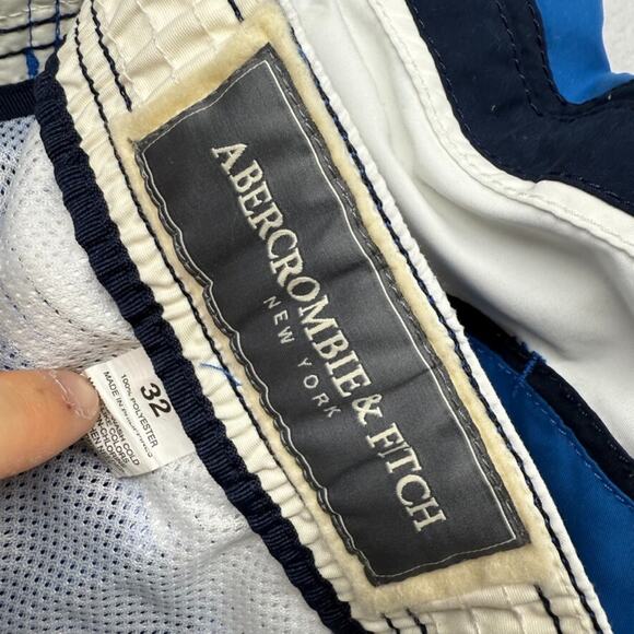 Vintage Abercrombie & Fitch Swim Trunks Men's 32 Blue Moose Logo Preppy Lined - Picture 8 of 9
